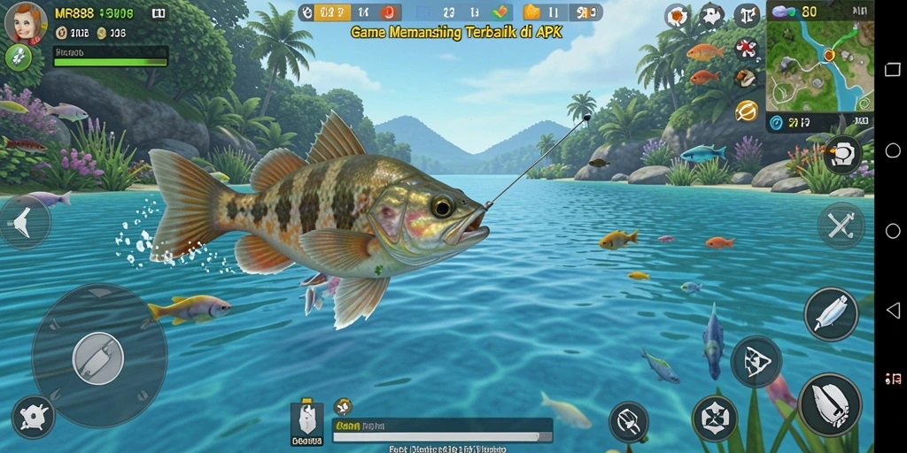 Tampilan gameplay MR888 dengan aksi memancing seru dan grafis memukau.