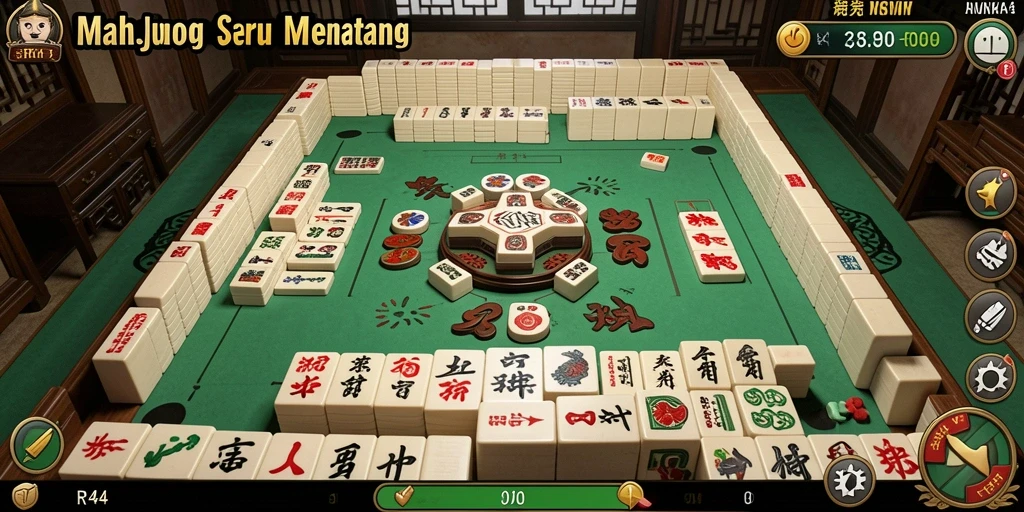 Screenshot utama RR44 menampilkan gameplay Mahjong yang seru dan interaktif.